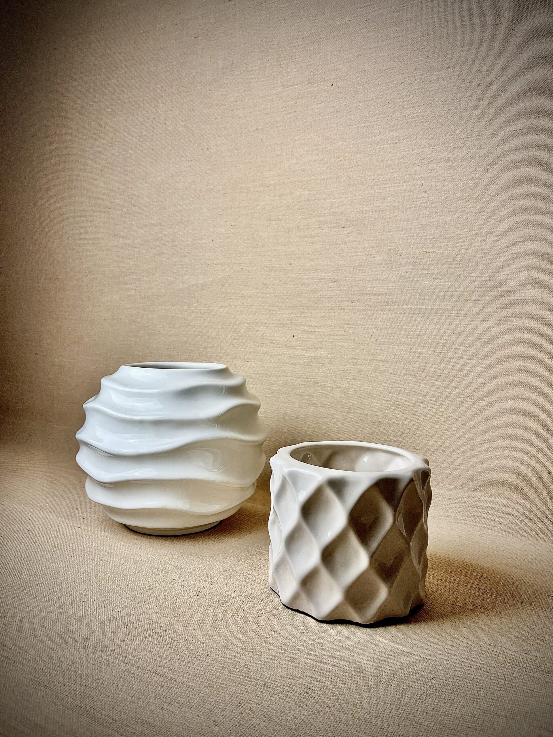 Cachepô de Cerâmica Esmaltada Matelassê Off White - Imagem 5